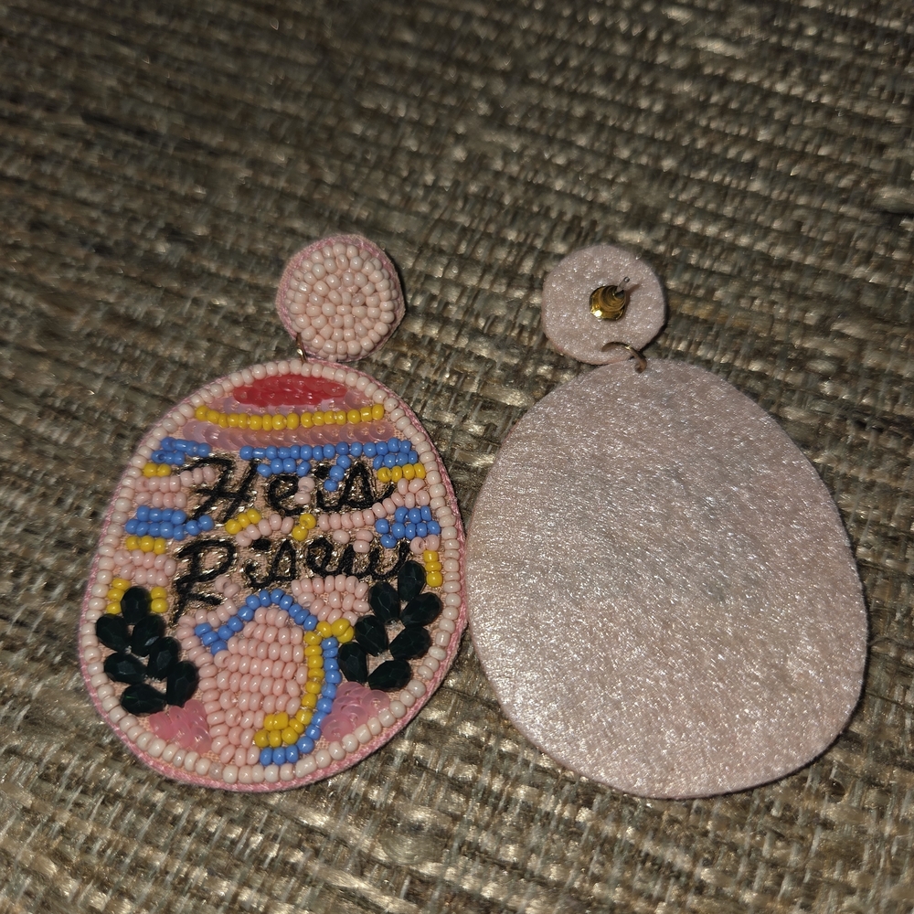 Pink Easter "He's Risen" Beaded Earrings - image 3